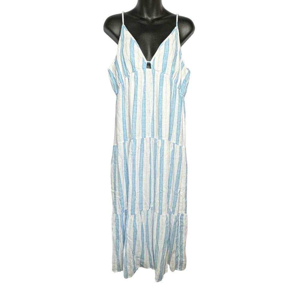Rails “Avril” Striped Linen Blend Tiered Midi Dress Size Large New Capsule